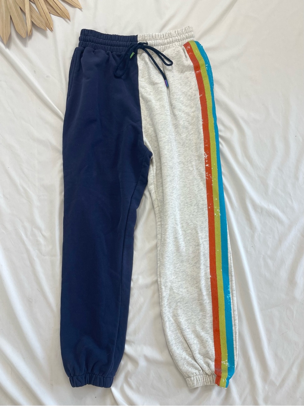 Queen of Sparkles Colorblock Sequin Side Striped Grey Blue Rainbow Sweatpants